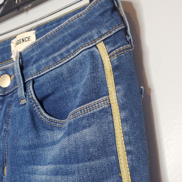 L'AGENCE Margot Gold Tuxedo Stripe High-Rise Skinny Jeans Neptune size 25 - Picture 6 of 10